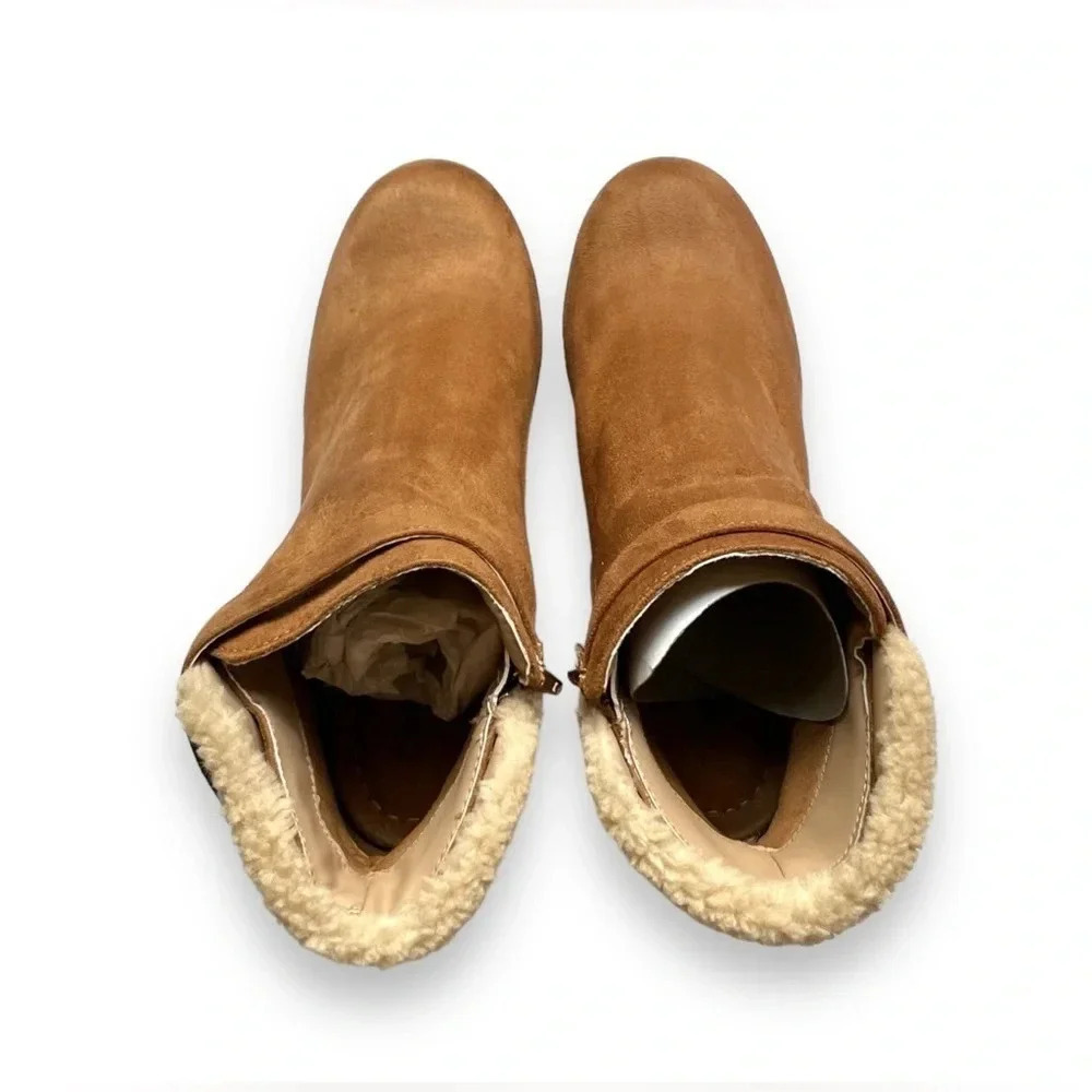 Cheeks Fit Body By Tony Little Designs Fur Trim Faux Suede Wedge Ankle Boots NEW - Picture 3 of 4